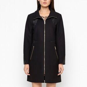 Via Spiga Wool-Blend Coat with Faux Leather Trim